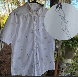 Urban Pipeline Retro Pin-up Print Short Sleeve Button Down Shirt Size Large